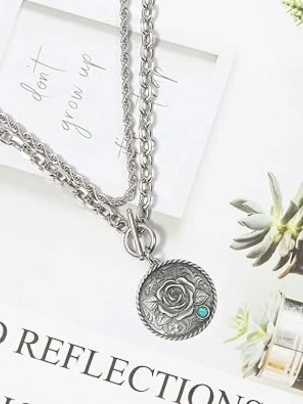 Boho Cowgirl Layered Necklace Rose and Turquoise Western Jewelry NEW - Picture 3 of 3